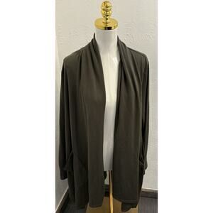 Cuddl Duds Comfortwear Women’s Dark Olive Green Cardigan Size 1X Fleece Pockets